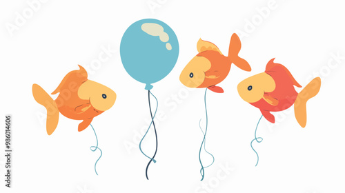 Goldfish on Balloon Flight Mixed Media Vector Illustration