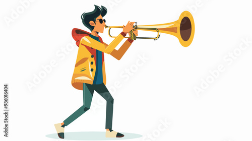 Trumpet Announcement by Man in Flat Vector Isolated Illustration
