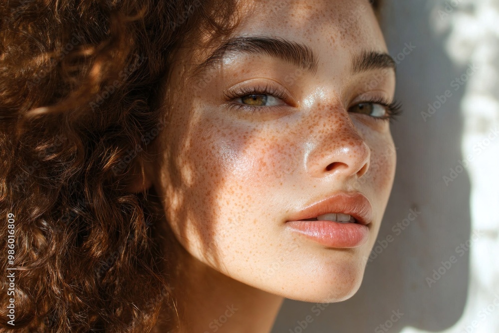 A woman with glowing, healthy skin in a bright, natural light setting, close-up of her smooth complexion, vibrant and hydrated, showcasing the results of a consistent skincare routine A woman with glowing, healthy skin in a bright, natural light setting, close-up of her smooth complexion, vibrant and hydrated, showcasing the results of a consistent skincare routine
