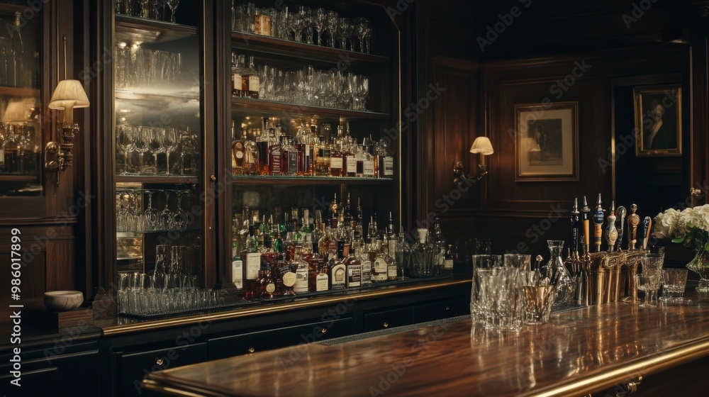 A Well-Stocked Bar With Glassware and Bottles A Well-Stocked Bar With Glassware and Bottles