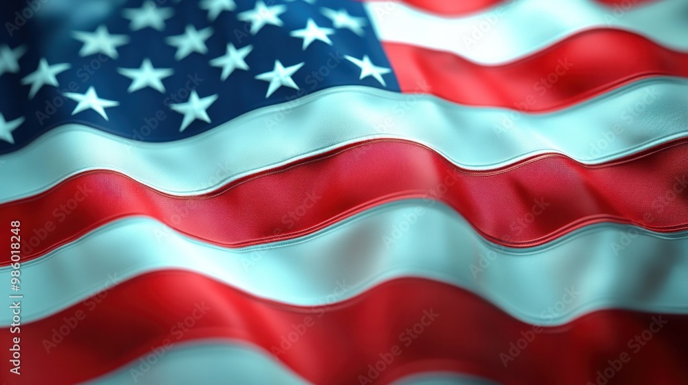 Close-up of the American flag in the wind, with the folds and wrinkles sharply defined, Close-up of the American flag in the wind, with the folds and wrinkles sharply defined,