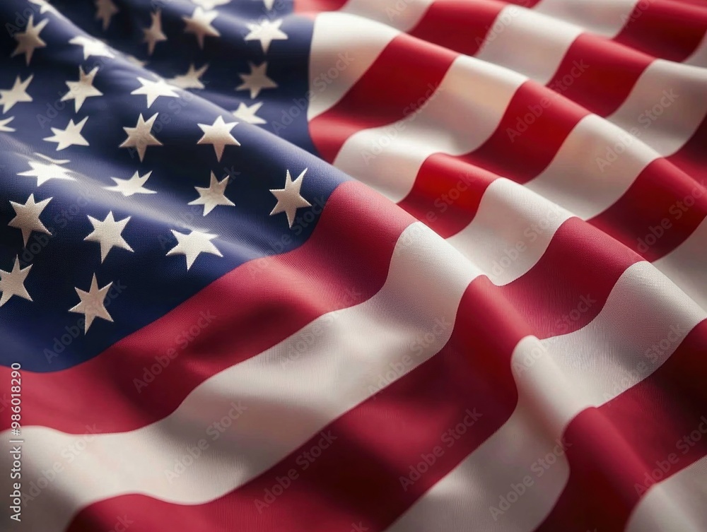 Fototapeta premium Close-up of the American flag’s stripes blowing in the breeze, high definition,