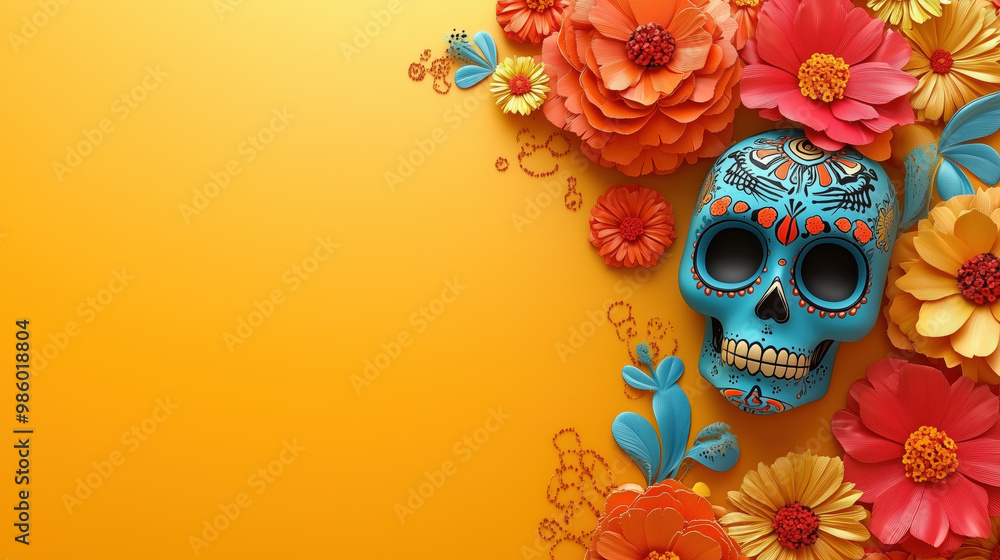 Vibrant Day of Dead skull with colorful flowers, celebrating life and culture Vibrant Day of Dead skull with colorful flowers, celebrating life and culture