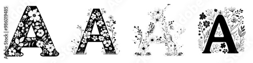 The lowercase alphabet letter is filled with a flower decorative blossom style font