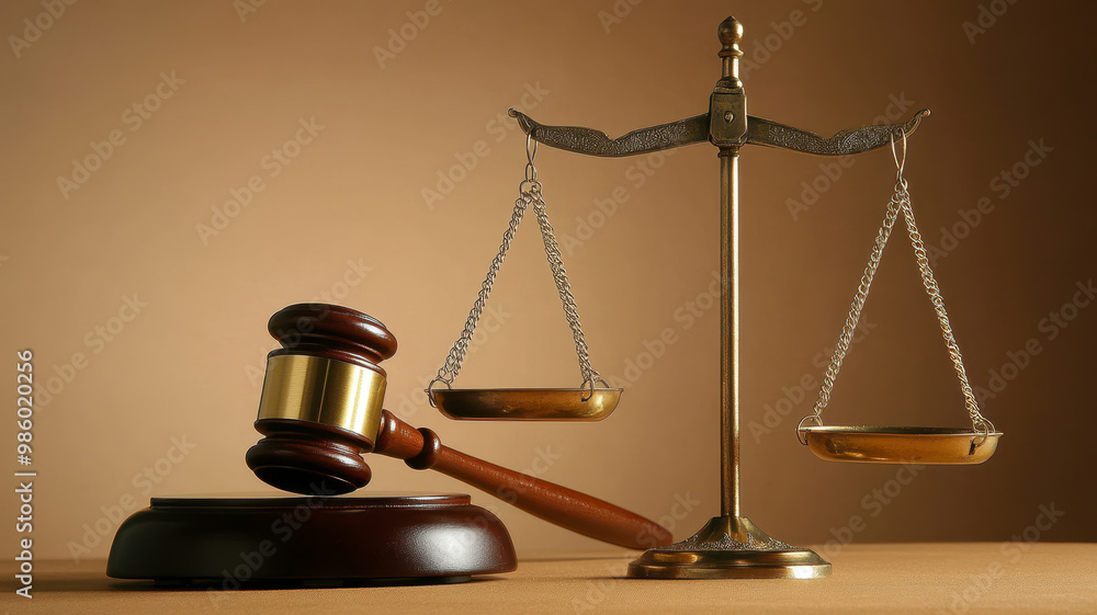 Gavel and Scales: A gavel lying next to the scales of justice, symbolizing judgment Gavel and Scales: A gavel lying next to the scales of justice, symbolizing judgment