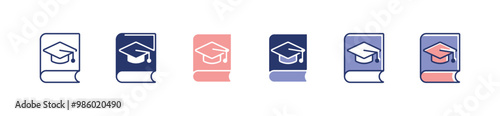 simple book graduate hat icon set school study academy graduation vector learning education signs illustration