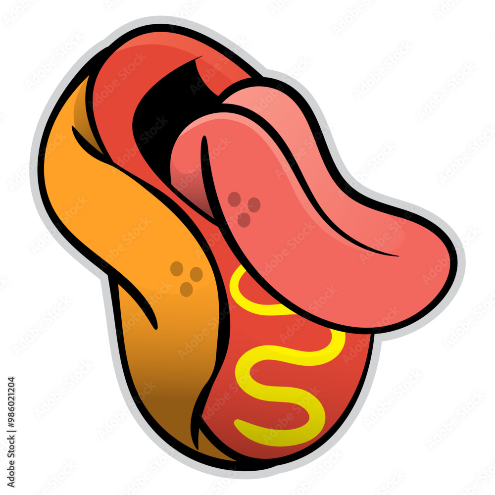 Hot Dog cartoon characters with tongue sticking out . Best for sticker, logo, and mascot with street food themes and for t-shirt design Hot Dog cartoon characters with tongue sticking out . Best for sticker, logo, and mascot with street food themes and for t-shirt design