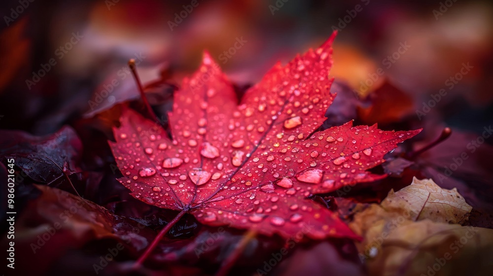 Maple Leaf Dew Covered Close Up. Fallen Leaves Fall Autumn Nature Shot. Maple Leaf Dew Covered Close Up. Fallen Leaves Fall Autumn Nature Shot.