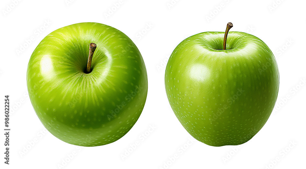 Two green apples with stems on a transparent background Two green apples with stems on a transparent background