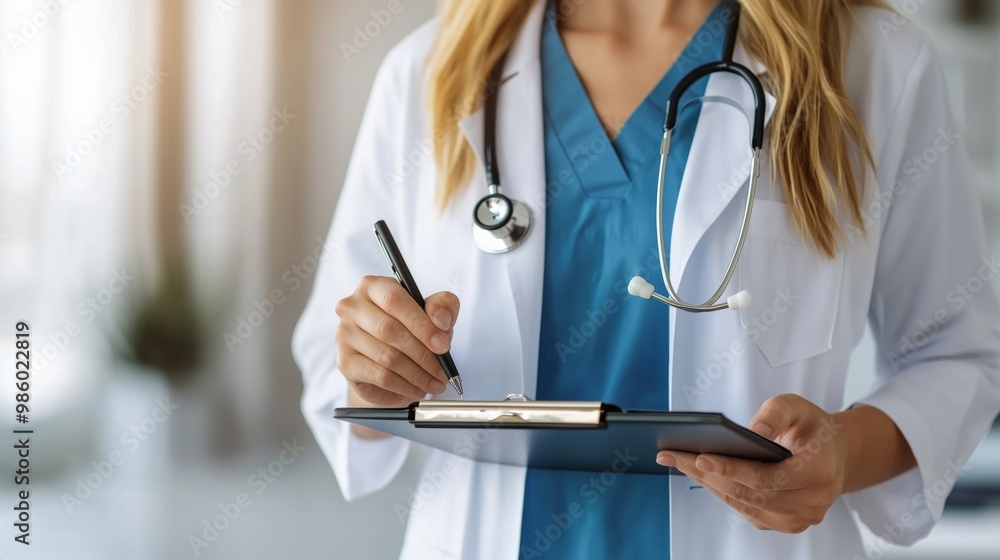 Doctor Writing Notes on Clipboard in Hospital Doctor Writing Notes on Clipboard in Hospital