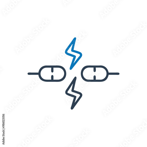 Lightning bolt icon, Two pronged power cord symbol, Electric power cord icon