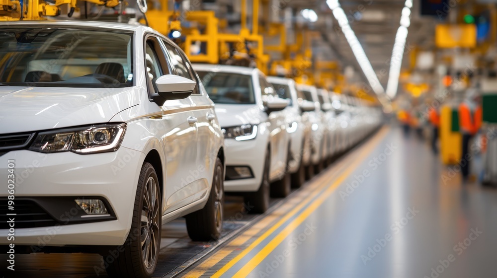 A row of white cars on the factory floor awaiting quality checks at an auto manufacturing plant, illustrating meticulous attention to detail in vehicle production processes. A row of white cars on the factory floor awaiting quality checks at an auto manufacturing plant, illustrating meticulous attention to detail in vehicle production processes.