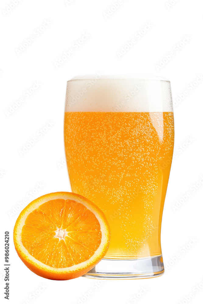 A refreshing glass of orange beer, garnished with a slice of orange, perfect for summer gatherings and outdoor celebrations, transparent background. A refreshing glass of orange beer, garnished with a slice of orange, perfect for summer gatherings and outdoor celebrations, transparent background.