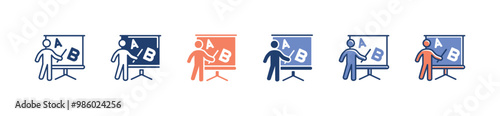 teacher teaching class icon school lecture education presentation classroom vector set mentor coach business training symbol design