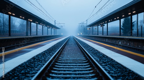 An empty railway platform with tracks leading off into the horizon, evoking a sense of anticipation and the promise of travel and exploration.