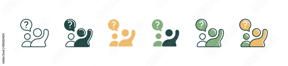 people raising hand ask question icon student asking in classroom with question mark vector set education learning support wonder sign illustration people raising hand ask question icon student asking in classroom with question mark vector set education learning support wonder sign illustration