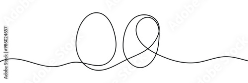 Ester egg line art style. Continuous one line drawing of Easter egg. Happy Easter concept. Egg line art, Vector illustration. 