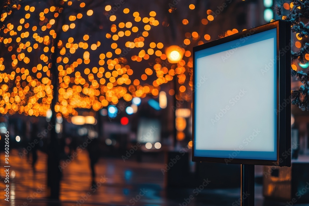 mockup of a billboard on a modern city street, with copy space, for your text and product advertising, against the backdrop of lights, atmospheric photo of a festive city mockup of a billboard on a modern city street, with copy space, for your text and product advertising, against the backdrop of lights, atmospheric photo of a festive city