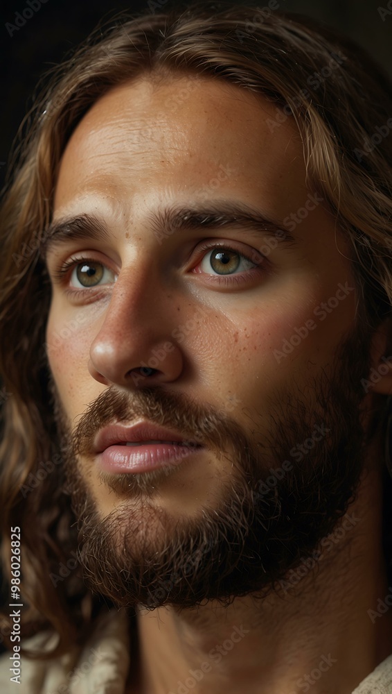 Radiant portrait of Jesus with a compassionate expression and soft halo. Radiant portrait of Jesus with a compassionate expression and soft halo.