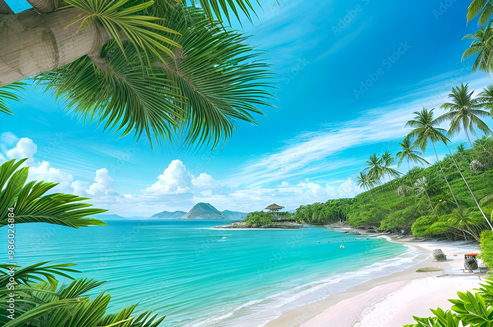 Beautiful landscapes of paradisiacal beaches with blue waters of beautiful oceans, palm trees, mountains complete the paradisiacal scenery. Beautiful landscapes of paradisiacal beaches with blue waters of beautiful oceans, palm trees, mountains complete the paradisiacal scenery.