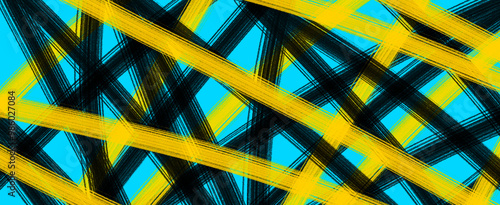 A combination of black and yellow lines on a fluorescent sky blue background
Banner