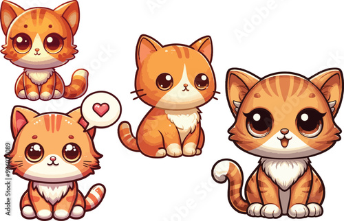 Priset of funny cute cartoon cats vector illustrationnt