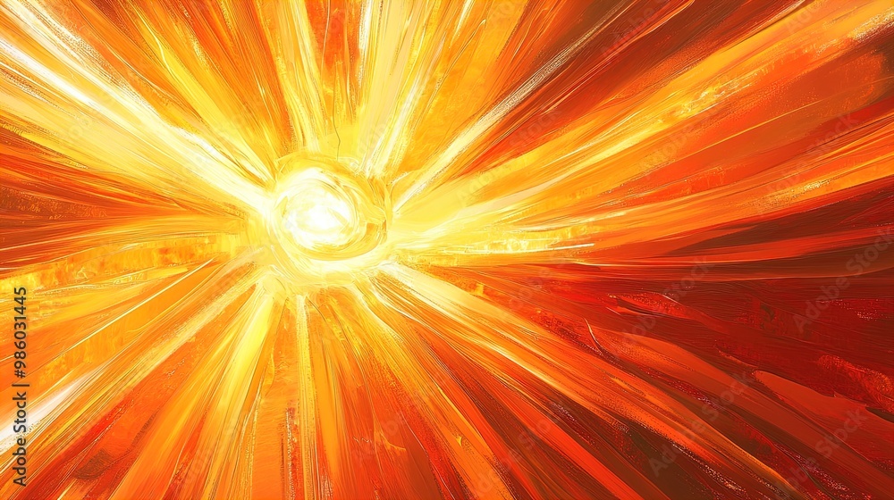 Obraz premium Dynamic Radiance: A Stunning Poster of Glowing Lines and Sunburst in Warm Orange and Yellow, Perfect for Energizing Sports Interiors and Modern Spaces