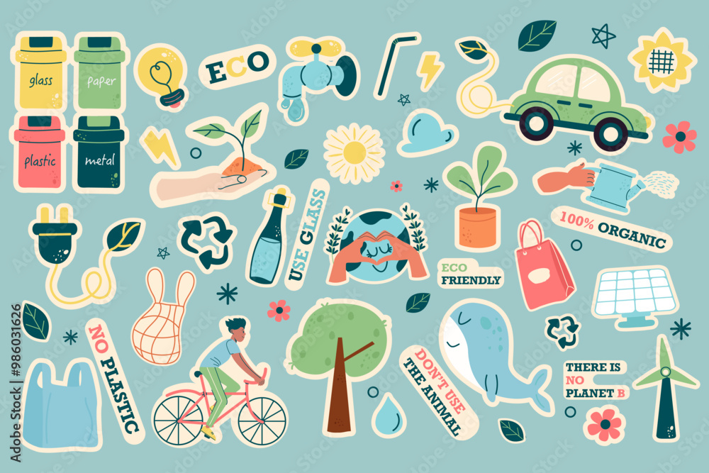 Collection stickers zero waste flat design Collection stickers zero waste flat design