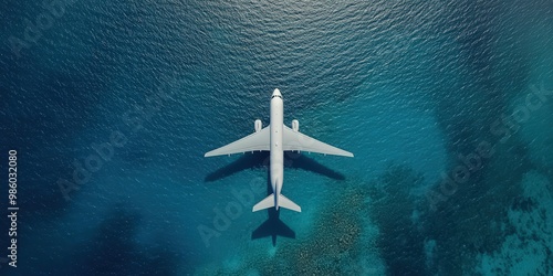Airplane Flying Over Turquoise Ocean Water