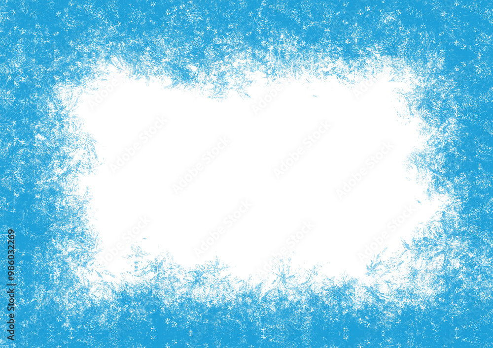 Fototapeta premium Snow and ice winter frame, distressed, retro, light blue