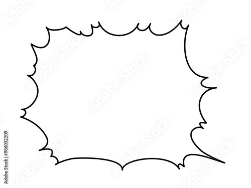 漫画に出てくるような手描きの爆発吹き出し(横長、黒線白塗り)