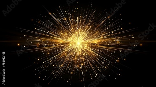 In a dramatic display, yellow particles radiate from a central point, exploding outward into space. This vibrant event captures a cosmic energy, illuminating the depths of darkness.