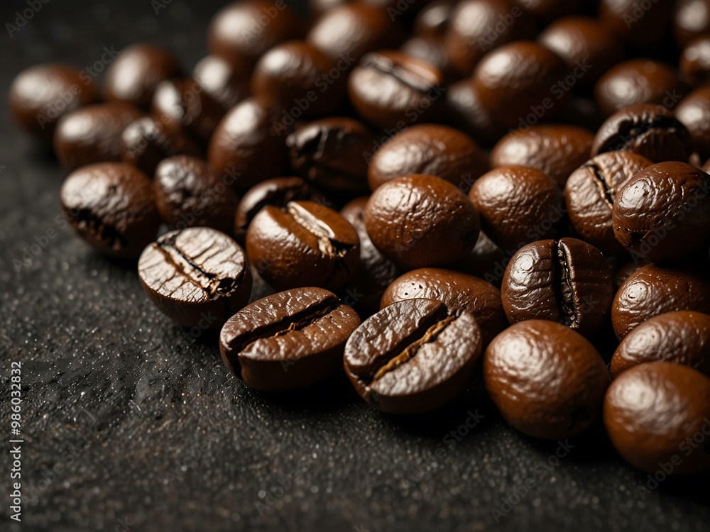 Roasted coffee beans close-up on a black background. Roasted coffee beans close-up on a black background.