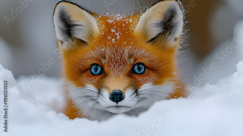 Red Fox Kit Close Up in the Snow - Photo