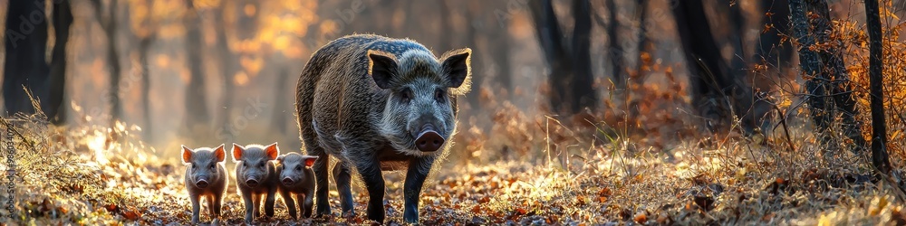 wild pigs in the forest. Selective focus wild pigs in the forest. Selective focus
