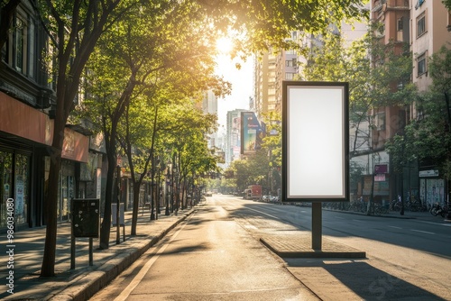 mockup of a billboard on a modern city street, with copy space, for your text and product advertising