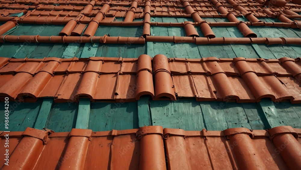 Rooftop view of red tile patterns for an abstract background. Rooftop view of red tile patterns for an abstract background.