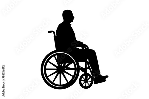 People on a wheelchair Silhouette vector illustration on white background. Vector silhouette.