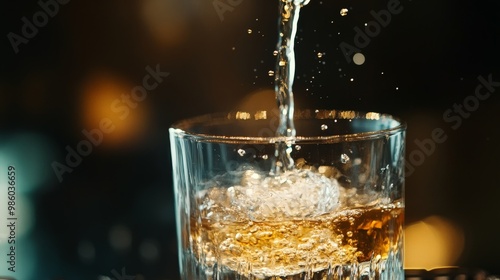 A close-up of a shot glass being filled with tequila, capturing the moment of pouring photo