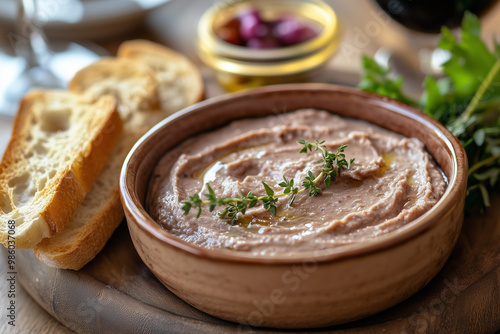 Traditional French Pâté in Rustic Ceramic Dish