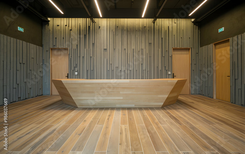 Modern Wooden Reception Desk in Minimalist Office Interior Design