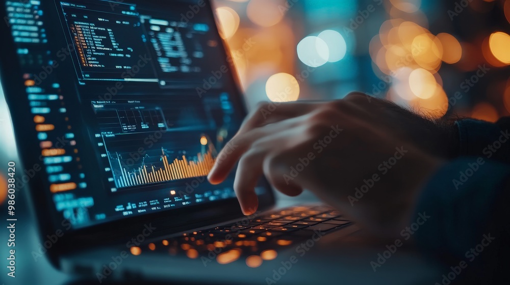 A close-up of a sports hands typing data into a laptop, analyzing the latest game A close-up of a sports hands typing data into a laptop, analyzing the latest game