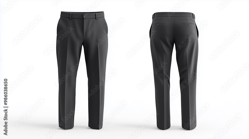 Classic Elegance: Dark Gray Business Trousers Front and Back View Classic Elegance: Dark Gray Business Trousers Front and Back View