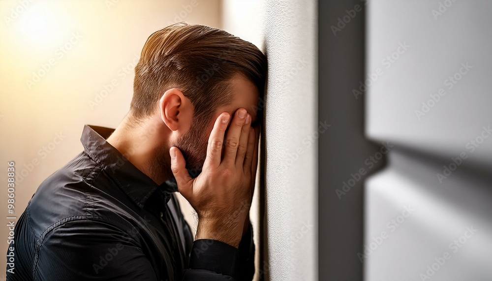 벽에 기대어 절망하고 있는 사람 벽에 기대어 절망하고 있는 사람