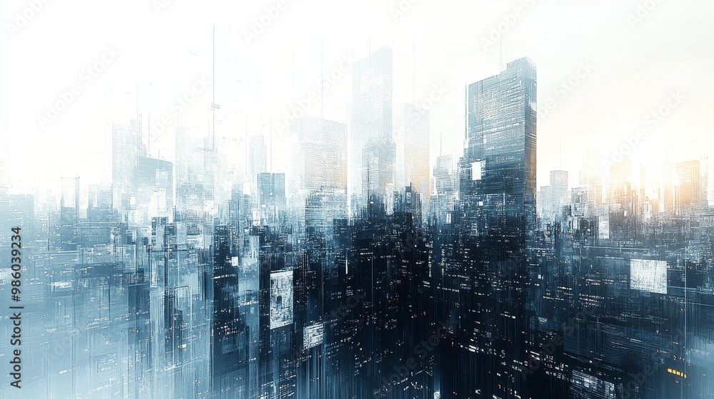 Futuristic Urban Cityscape with Modern Skyscrapers and Streets in 3D - Abstract Digital Design of Business District Futuristic Urban Cityscape with Modern Skyscrapers and Streets in 3D - Abstract Digital Design of Business District