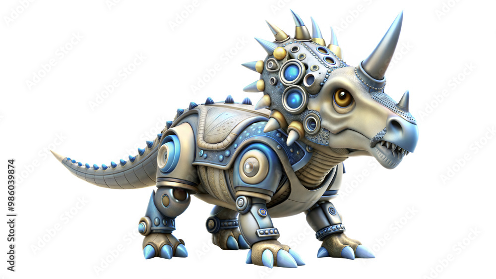 Fototapeta premium a cute robot of albertaceratops dinosaur 3d illustration