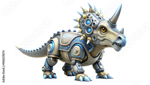 a cute robot of albertaceratops dinosaur 3d illustration photo