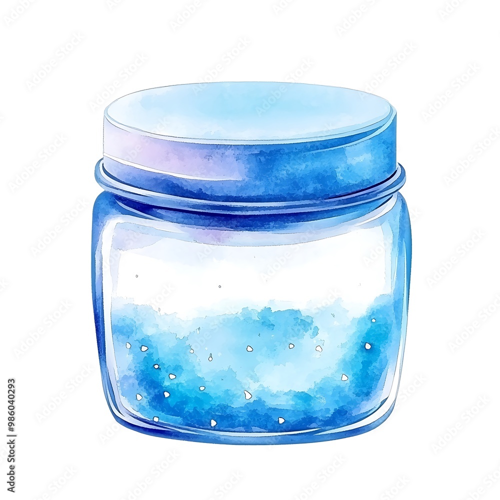 Watercolor Illustration of a Blue Glass Jar with White Dots. Watercolor Illustration of a Blue Glass Jar with White Dots.
