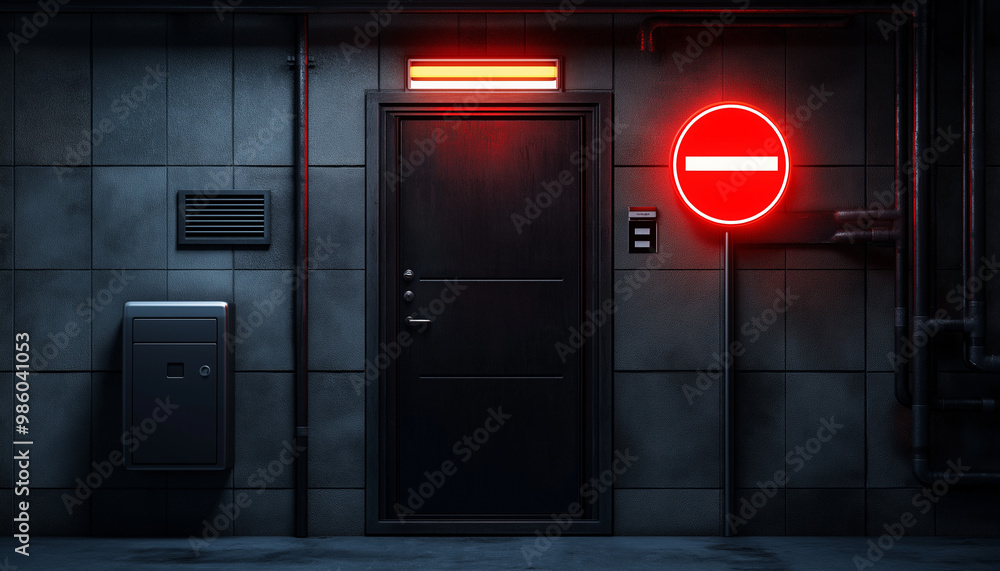 Neon Sign Doorway, no entry sign Neon Sign Doorway, no entry sign