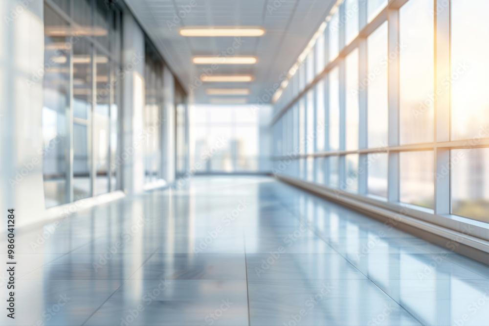 Blurred background of a modern office interior with panoramic windows and soft light. Blurred background of a modern office interior with panoramic windows and soft light.